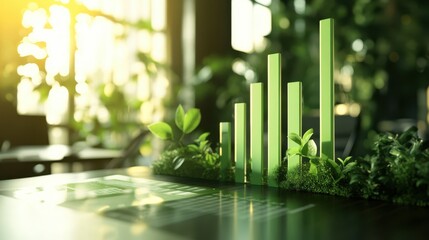 Sustainable Investments: Past Performance vs. Future Projections - Green Bar Charts Comparison on Conference Table
