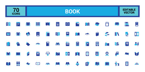 Colorful book icon collection. Related to library, e-book and more. Color filled icon set, glyph icon set for web and ui. Solid icon set. Vector illustration.