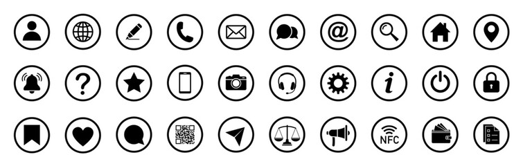 Home, location, call, at, email, address, globe, chat, message, mail, telephone, information, support, search, website, icon. Web icon set. Website set icon vector.