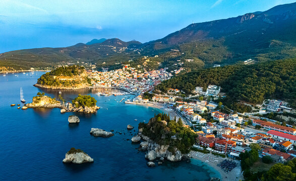 Aerial view of Parga, in the region of Preveza in Epirus, Greece