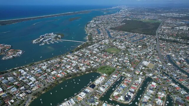 Aerial View Over Sovereign Islands, Ephraim Island And Paradise Point In Gold Coast, QLD, Australia - Drone Shot