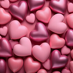 Fototapeta premium ピンクの背景に沢山のピンク色のハート