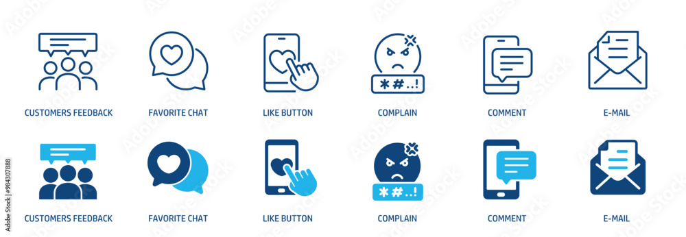 Poster feedback, testimonial line and glyph solid icons collection. minimal icon and symbol series vector i