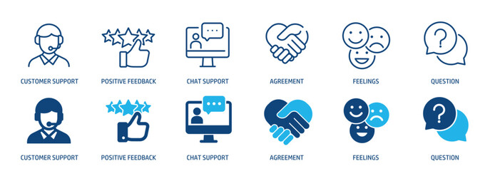 Feedback, testimonial line and glyph solid icons collection. Minimal icon and symbol series vector illustration