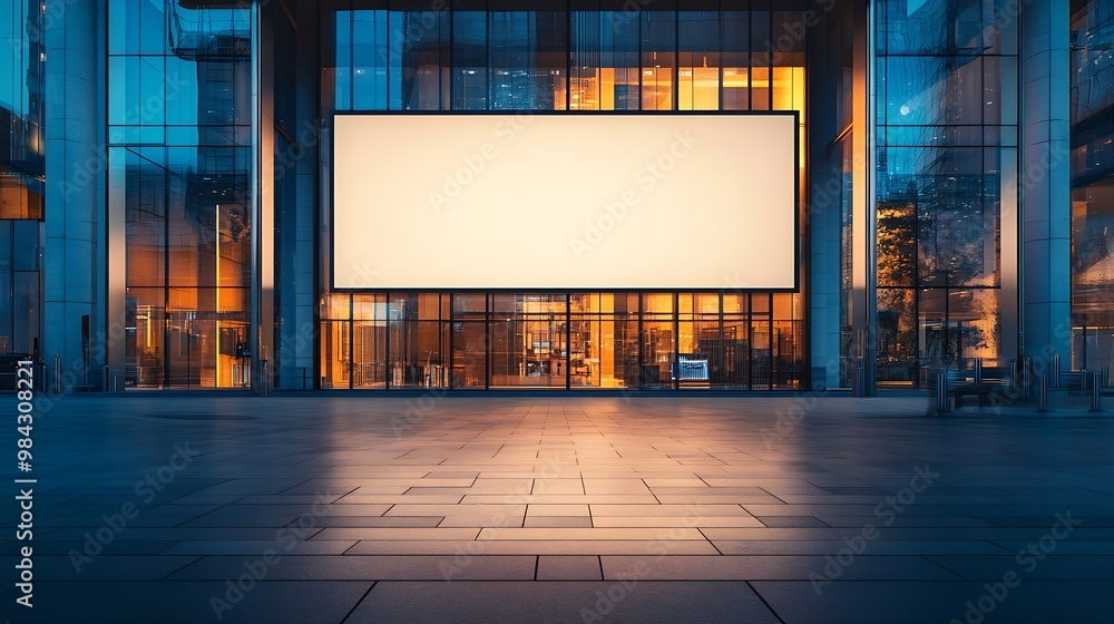 Poster large horizontal blank advertising poster billboard banner mockup in front of building in urban city