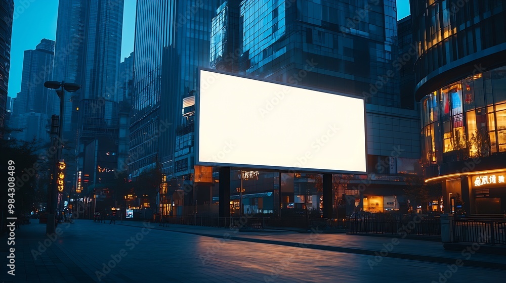 Aufkleber large horizontal blank advertising poster billboard banner mockup in front of building in urban city