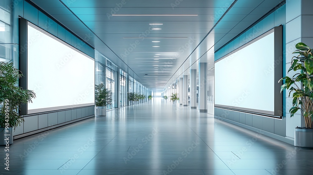 Poster airport hall billboard mock up with white screen alpha channel business concept indoor board empty f