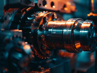 Closeup of a CNC lathe machine