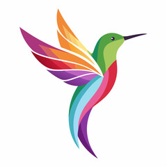 a colorful hummingbird flying with its wings spread out and wings spread out to the side of the image