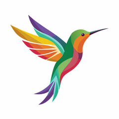 Obraz premium a colorful hummingbird flying with its wings spread out and wings spread out to the side of the image