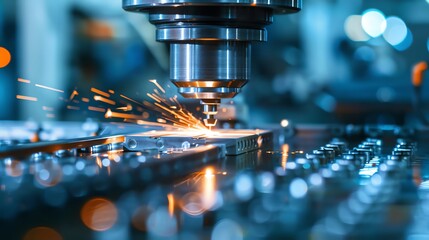 CNC machine milling a metal block