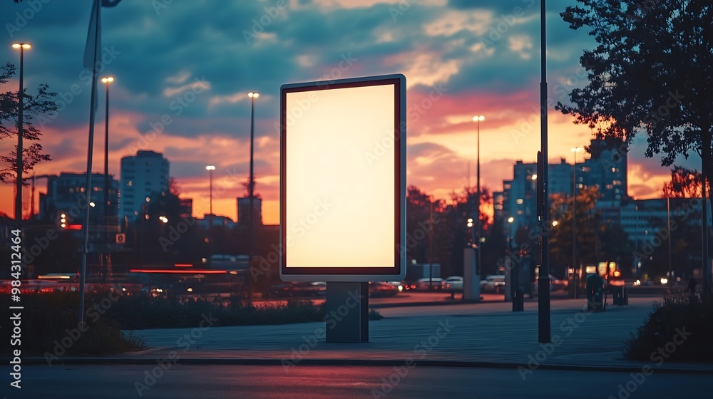 Poster Billboard Rectangular White Mockup City Advertisement on the Parking  Image : Generative AI