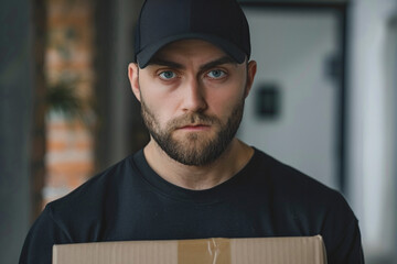 Delivery service in work, courier person guy delivering package straight to client house, Generative AI