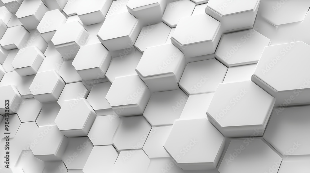 Aufkleber 3d render of white hexagons on light grey background, futuristic abstract wallpaper with copy space 