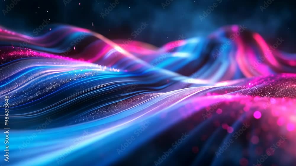 Poster vibrant abstract patterns create mesmerizing waves of color in a surreal digital landscape