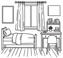 Children room graphic black white interior sketch illustration vector
