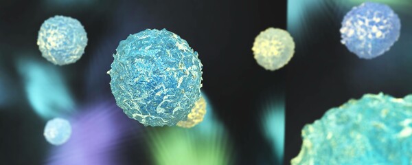 stem cells, hematopoietic cells, medical background, 3D rendering © ustas