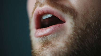 Obraz premium a man's lips and beard, softly illuminated, conveying a sense of expression and emotion