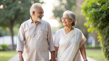 Obraz premium Indian Elderly Couple Walking in a Park 