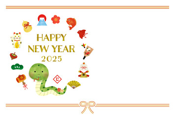 巳年の水彩風イラスト年賀状