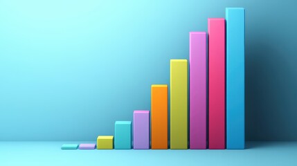 Abstract, brightly colored bar graph indicating the progression of business growth, set on a minimalist background.