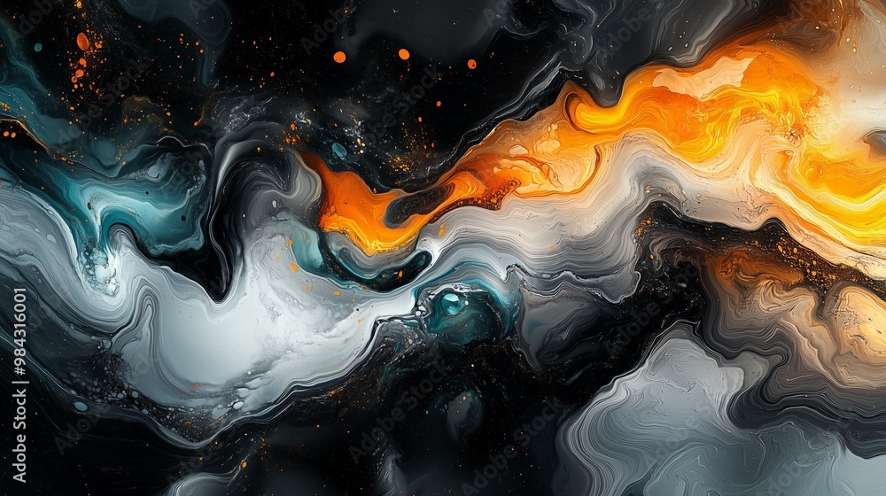 Poster an abstract digital painting with swirling colors and fluid shapes, evoking the idea of creativity f