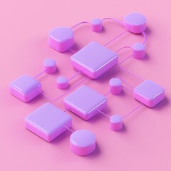 3D Flowchart Icon: Process Diagram for Decision Making Logo Illustration