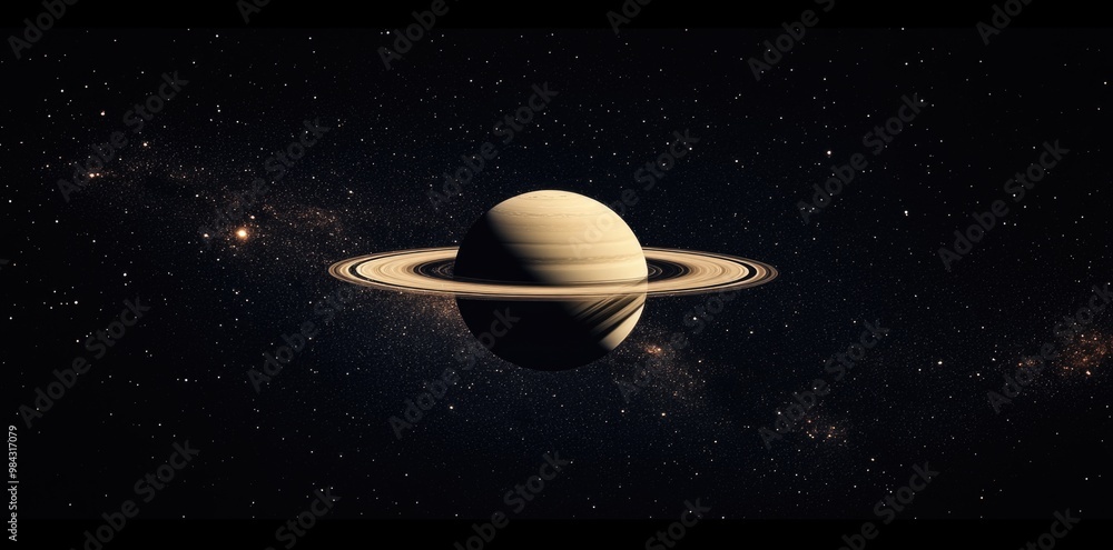 Wall mural planet saturn with its rings floating in the vastness of space.