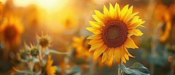 Fototapeta premium Vibrant Sunflower in Golden Sunset Glow