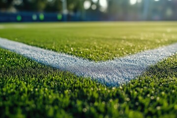 Detailed Close-Up of Soccer Field Corner Lines on Grass