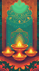 Traditional Diwali oil lamps with intricate mandala designs