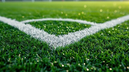 Close-Up of Soccer Field Lines on Fresh Grass