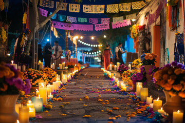 Fototapeta premium Dia de muertos death day latin ethnic halloween celebration banner, Generative AI