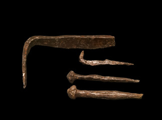 Obraz premium nails, old, antique, roman, rusty, isolated, background, metal,