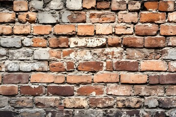 Fototapeta premium Weathered brick wall texture with aged brickwork and subtle stone patterns