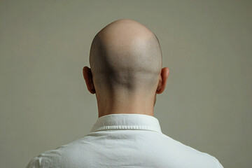 rear back view of bald man head, baldness concept