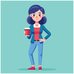 Casual Woman Holding Coffee Cup – Female Character Relaxing with a Hot Drink