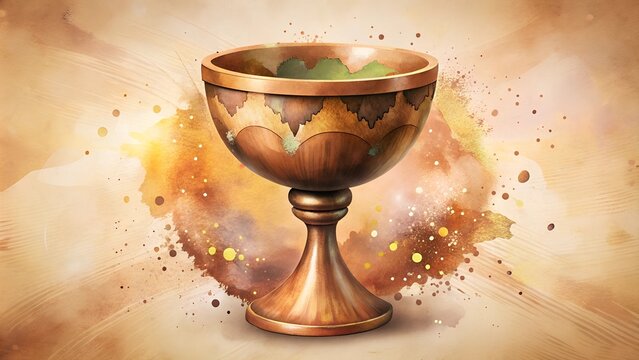 Wooden unity cup for Kwanzaa on a colorful earth-toned abstract background with copy space