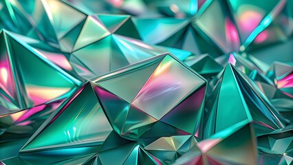 Holographic background with glass shards. Rainbow reflexes in pink and purple color. Abstract trendy pattern. 