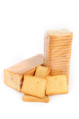 packets of rusks isolated on white