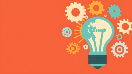 A flat design image depicting a light bulb with interlocking gears visible within, set against a clean background, symbolizing the process of ideas leading to growth and innovation 
