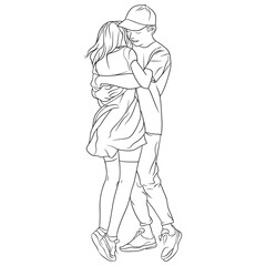 Romantic Couple Hugging Line Art Illustration