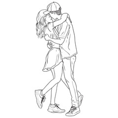Romantic Couple Hugging Line Art Illustration