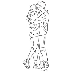 Romantic Couple Hugging Line Art Illustration