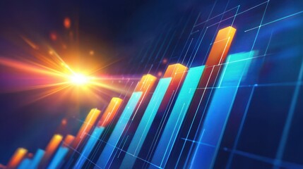 Fototapeta premium Bright bar chart on a modern, digital background, symbolizing the concept of ongoing business growth.