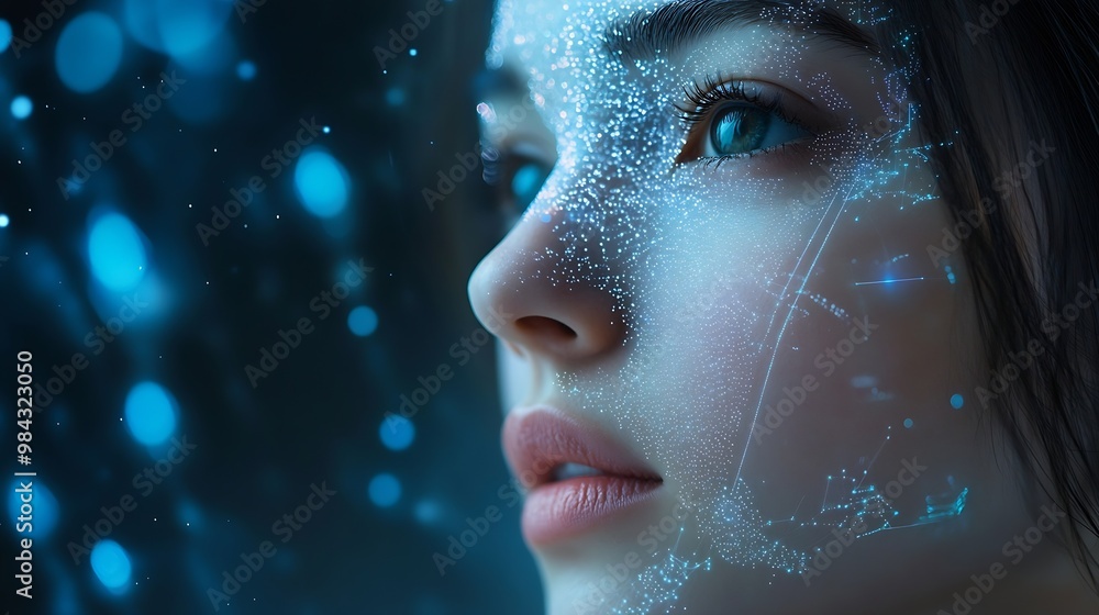 Leinwandbilder Human interact with AI artificial intelligence virtual assistant chatbot in concept of AI artificial intelligence prompt engineering LLM AI deep learning to use generative AI for work  : Generative AI
