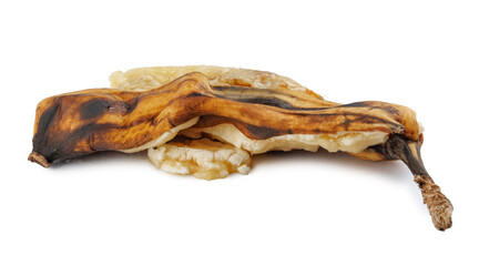 Crushed overripe banana isolated on a white background.