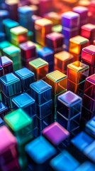 Fototapeta premium Dynamic Data Visualization: Colorful Blocks Forming 3D Business Chart.