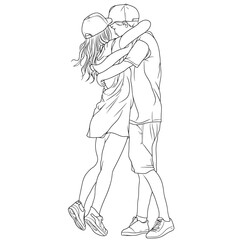Romantic Couple Hugging Line Art Illustration