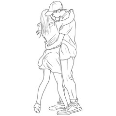 Romantic Couple Hugging Line Art Illustration